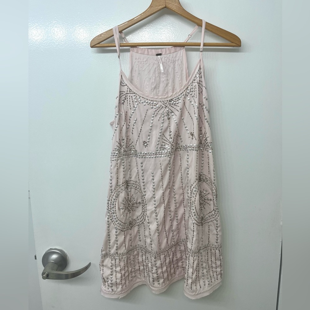 Free People Pink and Silver Beaded Slip Dress